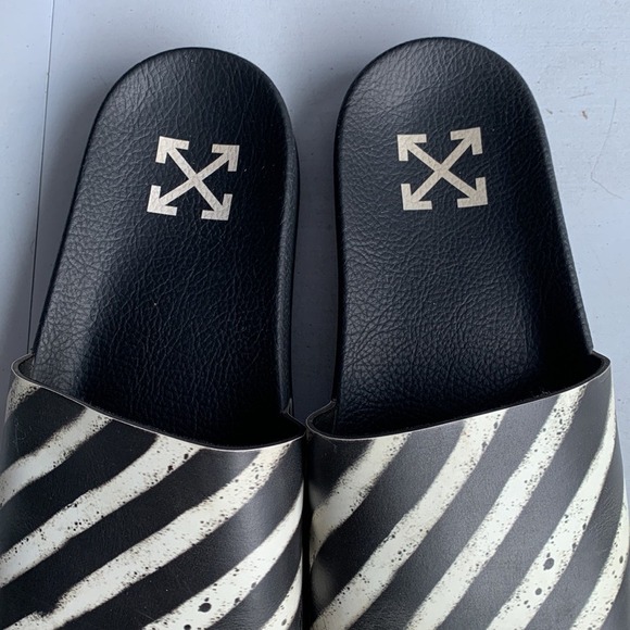 Off-White Slide Sandals Spray Stripe Men\'s 8 Black White Rubber Luxury Beach main image 7